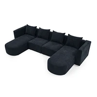 Simplie Fun Black loop yarn modular U-shaped sectional sofa with Diy combo - includes single seats and chaises