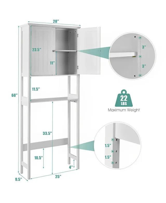 Costway Over The Toilet Bathroom Space Saver Carved Top Toilet Rack w/  Adjustable Shelf