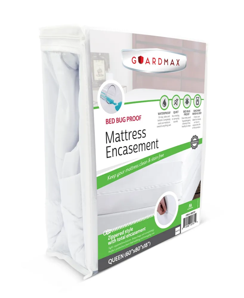 Guardmax Queen Waterproof Mattress Protector Encasement with Zipper, Pockets Stretch up to 18 inches- White
