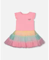 Girl Short Sleeve Dress With Tulle Skirt Bubble Gum Pink