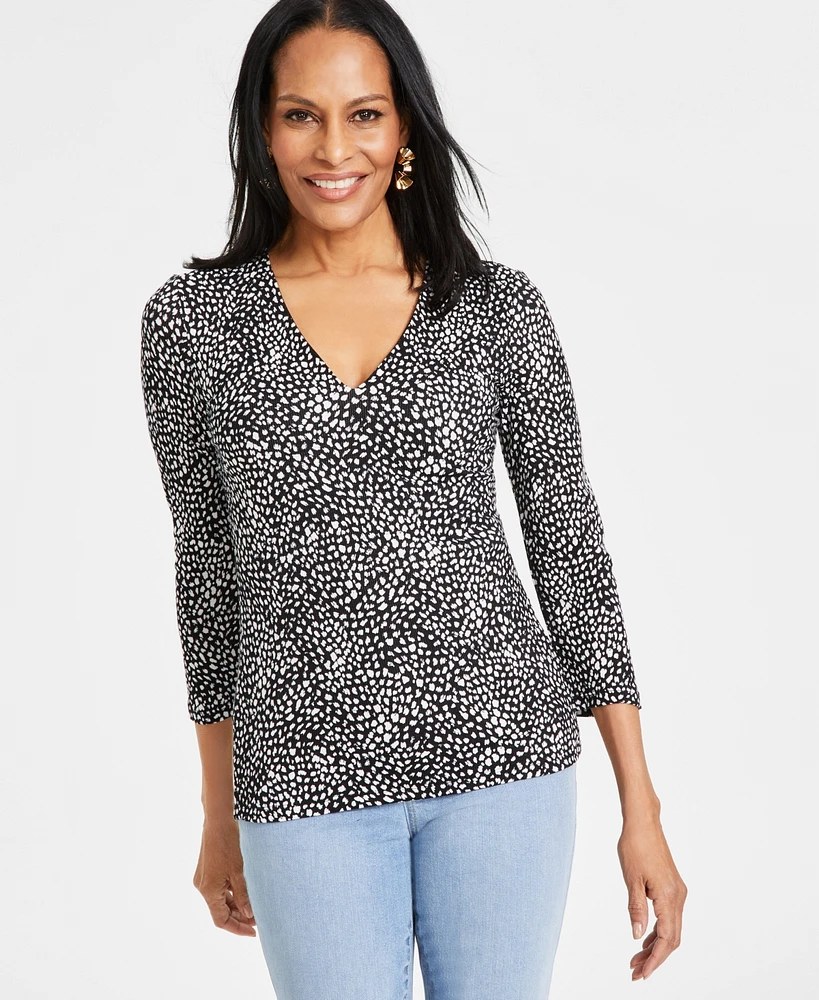 I.n.c. International Concepts Women's Printed Ribbed Top, Created for Macy's