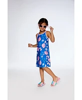 Girl Beach Dress Royal Blue Printed Pink Lemon