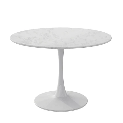 Simplie Fun 42.12" Modern Round Dining Table With Printed White Marble Tabletop