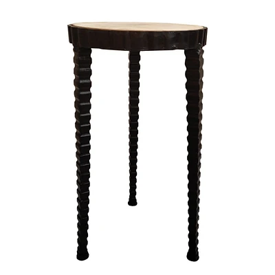 Simplie Fun 22 Inch Round Wooden Side Table With Tapered Tripod Base, Brown And Black
