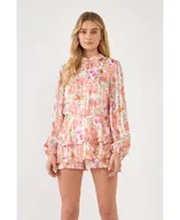 Women's Water Color Floral Open Back Romper