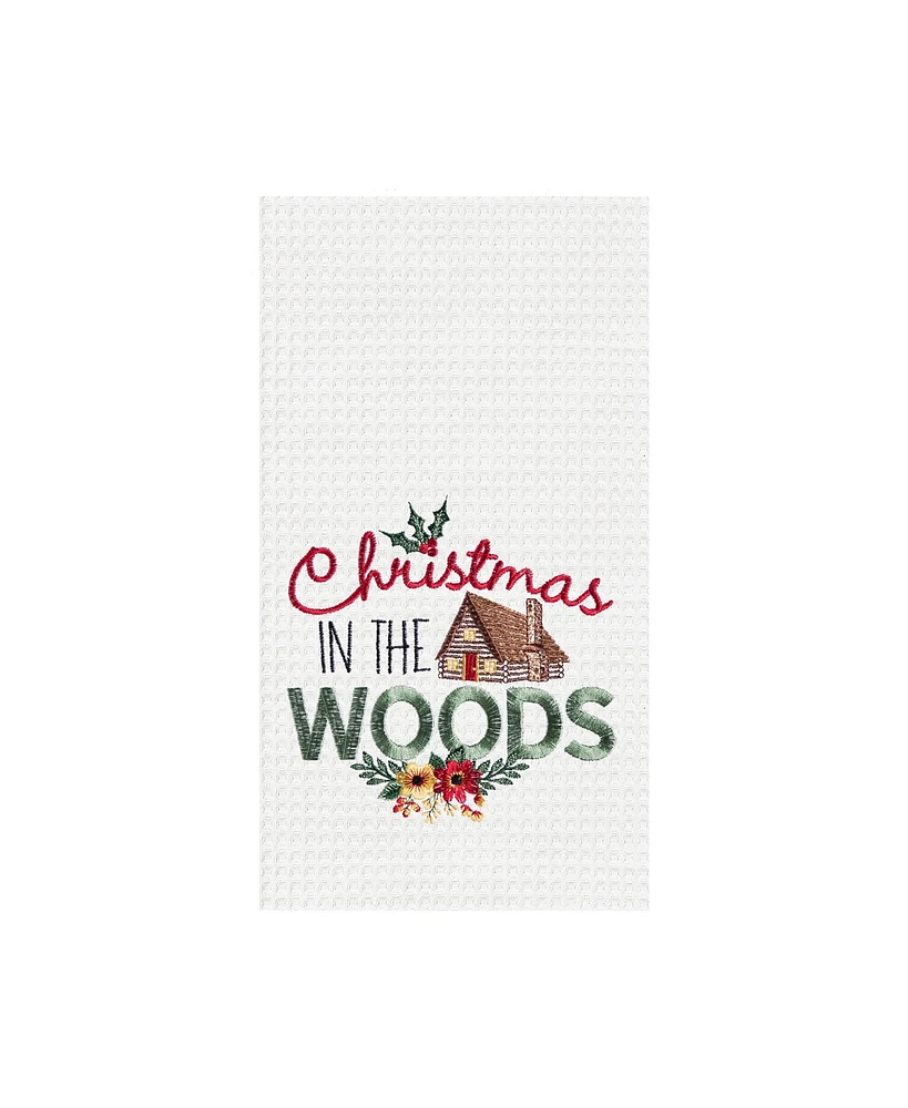 C&F Home 27" x 18" "Christmas In The Woods" Sentiment with Log Cabin Embroidered Cotton Waffle Weave Kitchen Dish Towel