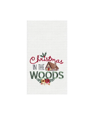 C&F Home 27" x 18" "Christmas In The Woods" Sentiment with Log Cabin Embroidered Cotton Waffle Weave Kitchen Dish Towel