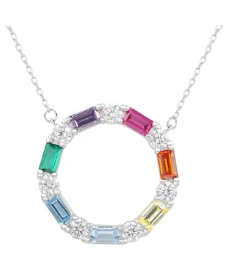 Suzy Levian New York Suzy Levian Sterling Silver Cubic Zirconia Rainbow Alternating Banquette Open Circle Necklace