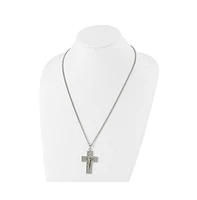 Chisel Grey Carbon Fiber Inlay Crucifix Pendant Curb Chain Necklace