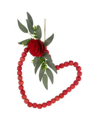 Northlight Wooden Beads with Rose Valentine's Day Heart Wreath, 10.25"