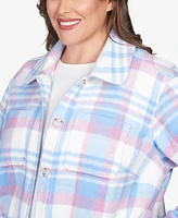 Alfred Dunner Plus Swiss Chalet Collared Plaid Shirt Jacket