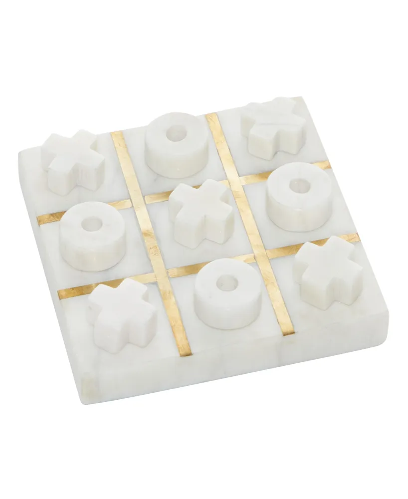 Rosemary Lane Marble Tic Tac Toe Game Set with Gold-Tone or Silver-Tone Inlay, 6" x 1"