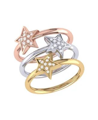 LuvMyJewelry Tri-Color (White, Yellow and Rose) Sterling Silver Dazzling Star Diamond Women Ring