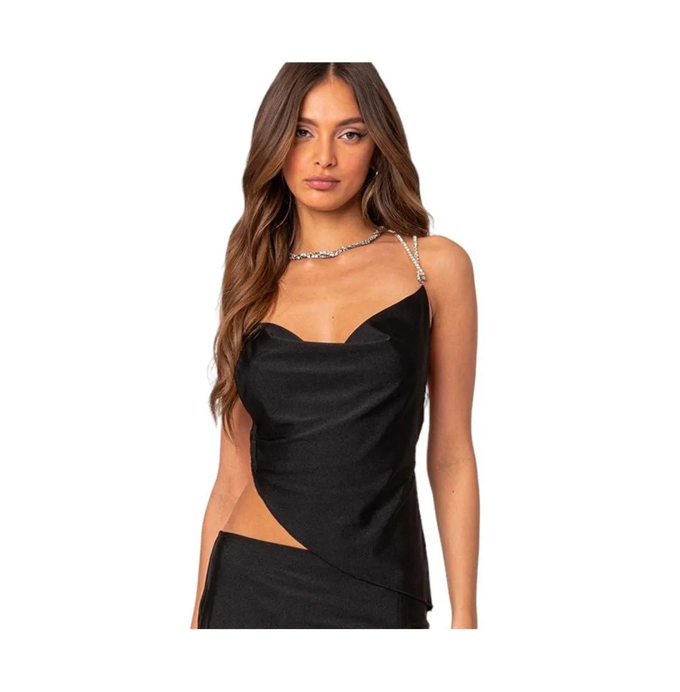 Women's Mariah strappy rhinestone cowl neck top