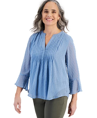 Style & Co Women's Textured Pintuck Ruffle Sleeve Top, Regular Petite, Created for Macy's
