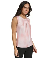 Calvin Klein Women's Printed Pleat-Neck Sleeveless Top