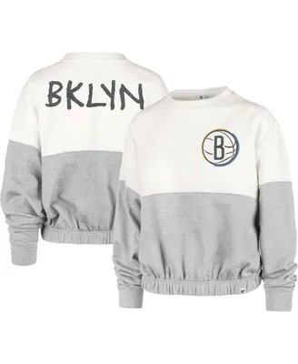 Women's '47 Brand Cream Distressed Brooklyn Nets 2022/23 City Edition Take Two Bonita Sweatshirt