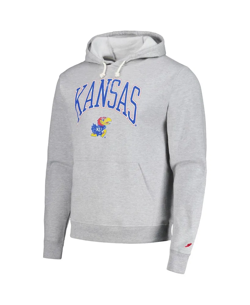 Men's League Collegiate Wear Heather Gray Distressed Kansas Jayhawks Tall Arch Essential Pullover Hoodie