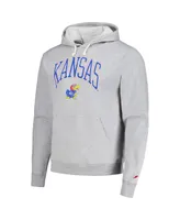 Men's League Collegiate Wear Heather Gray Distressed Kansas Jayhawks Tall Arch Essential Pullover Hoodie