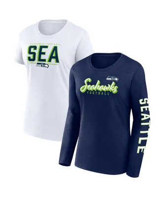 Women's Fanatics College Navy, White Seattle Seahawks Two-Pack Combo Cheerleader T-shirt Set