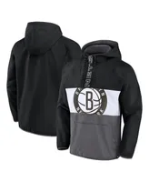 Men's Fanatics Black, Gray Brooklyn Nets Anorak Flagrant Foul Color-Block Raglan Hoodie Half-Zip Jacket