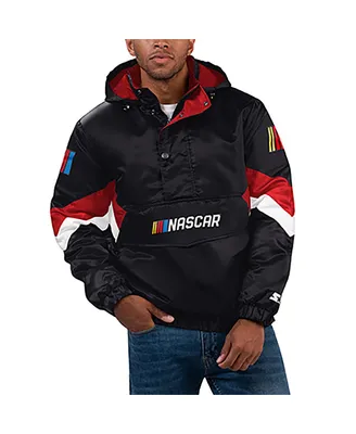 Men's Starter Black Nascar Home Team Satin Half-Zip Hoodie Jacket