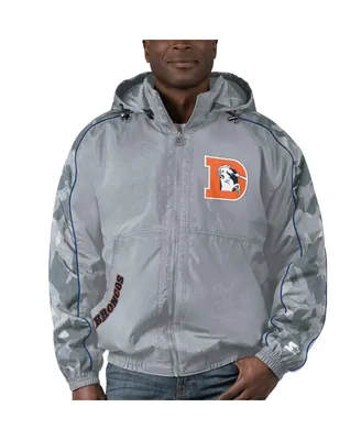 Men's Starter Gray Distressed Denver Broncos Thursday Night Gridiron Throwback Full-Zip Jacket