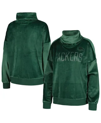Women's Dkny Sport Green Green Bay Packers Deliliah Rhinestone Funnel Neck Pullover Sweatshirt