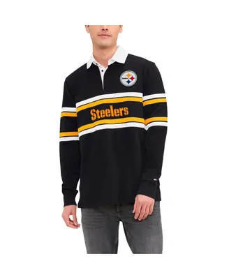 Men's Tommy Hilfiger Black Pittsburgh Steelers Cory Varsity Rugby Long Sleeve T-shirt