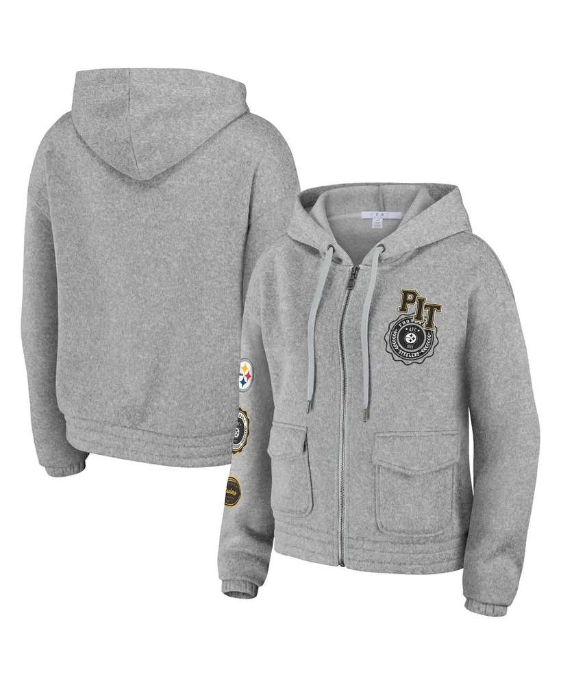 Women's Wear by Erin Andrews Heather Gray Pittsburgh Steelers Full-Zip Hoodie