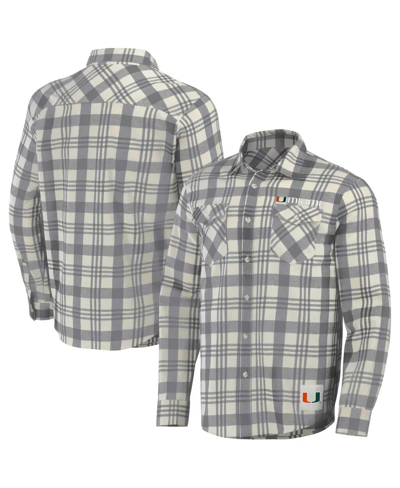 Men's Darius Rucker Collection by Fanatics Gray, Natural Miami Hurricanes Plaid Flannel Long Sleeve Button-Up Shirt