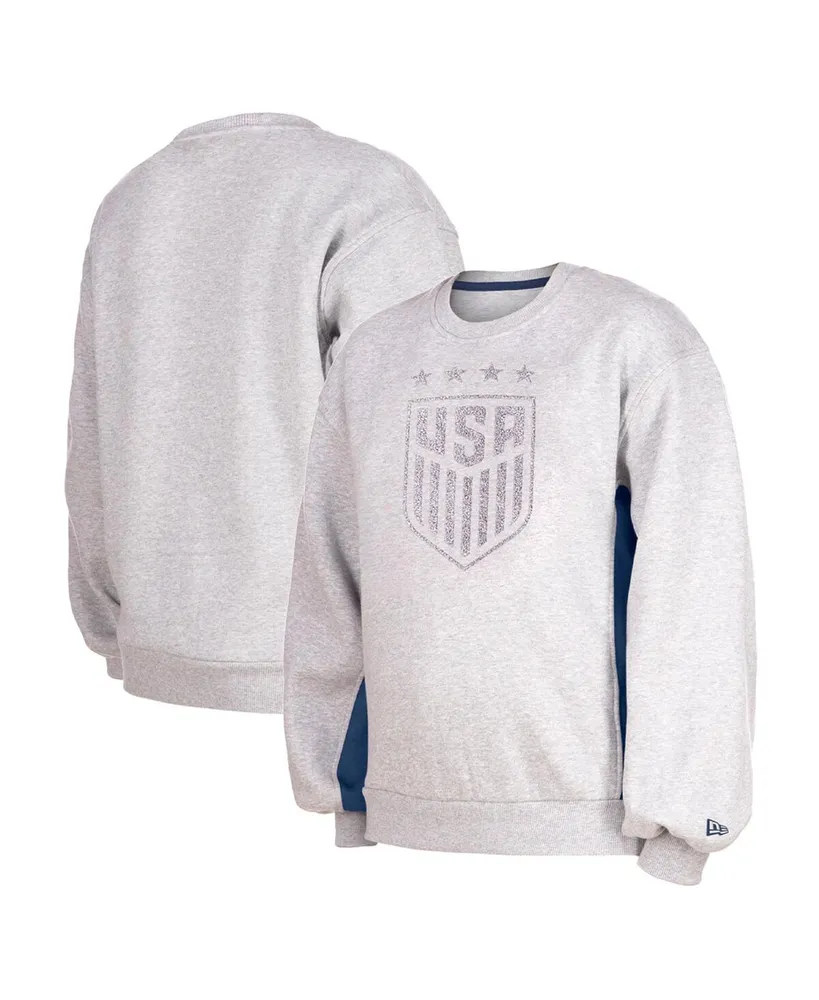 New Era Women's 5th & Ocean by New Era Gray Distressed Uswnt Athleisure  Balloon Sleeve Pullover Sweatshirt