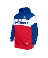 Men's New Era Royal Distressed England Patriots Big and Tall Throwback Colorblock Pullover Hoodie