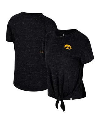 Women's Colosseum Black Distressed Iowa Hawkeyes Finalists Tie-Front T-shirt