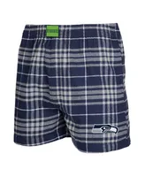 Men's Concepts Sport Navy, Gray Seattle Seahawks Concord Flannel Boxers