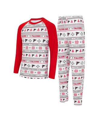 Men's Concepts Sport White, Red Atlanta Falcons Tinsel Raglan Long Sleeve T-shirt and Pants Sleep Set