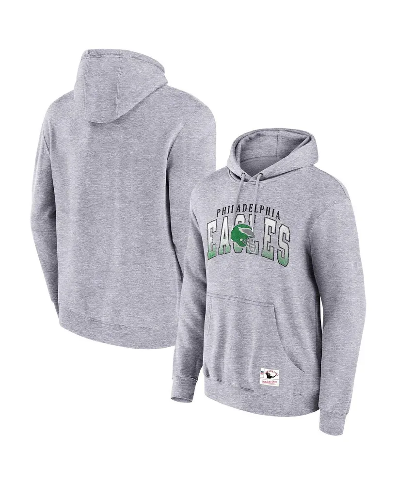 Men's Mitchell & Ness Heather Gray Distressed Philadelphia Eagles Pocket Passer Pullover Hoodie