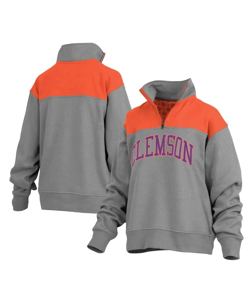 Women's Pressbox Gray Clemson Tigers Avon Fleece Quarter-Zip Jacket