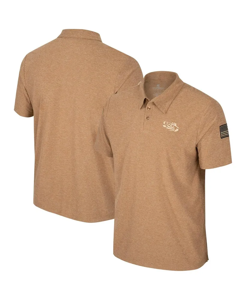 Men's Colosseum Khaki Lsu Tigers Oht Military-Inspired Appreciation Cloud Jersey Desert Polo Shirt