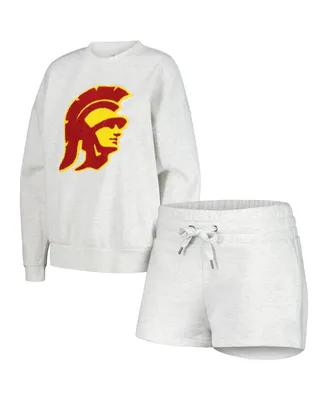 Women's Gameday Couture Ash Usc Trojans Team Effort Pullover Sweatshirt and Shorts Sleep Set