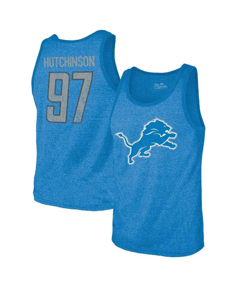 Majestic Men's Majestic Threads Aidan Hutchinson Blue Detroit Lions Name  and Number Tri-Blend Tank Top