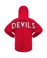 Women's Fanatics Red New Jersey Devils Jersey Lace-Up V-Neck Long Sleeve Hoodie T-shirt