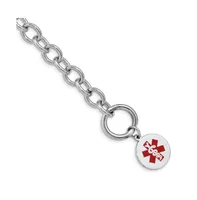 Sterling Silver Rhodium Engrave able Enamel Disc Medical Id Bracelet