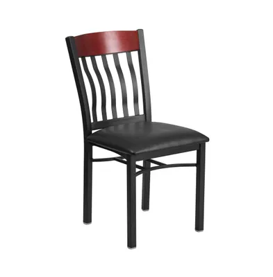 Vertical Back Metal Restaurant Dining Chair With Vinyl Seat