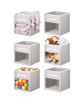mDesign Fabric Nursery Cube with Front Window/Handle Storage Bins , 6 Pack - Light Gray/White