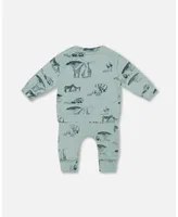 Baby Boy Organic Cotton Printed Top And Evolutive Pant Set With Jungle
