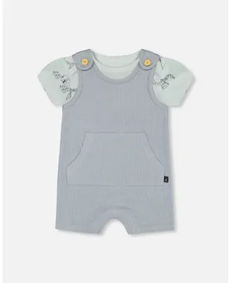 Baby Boy Organic Cotton Onesie And Waffle Shortall Set Blue Gray - Infant