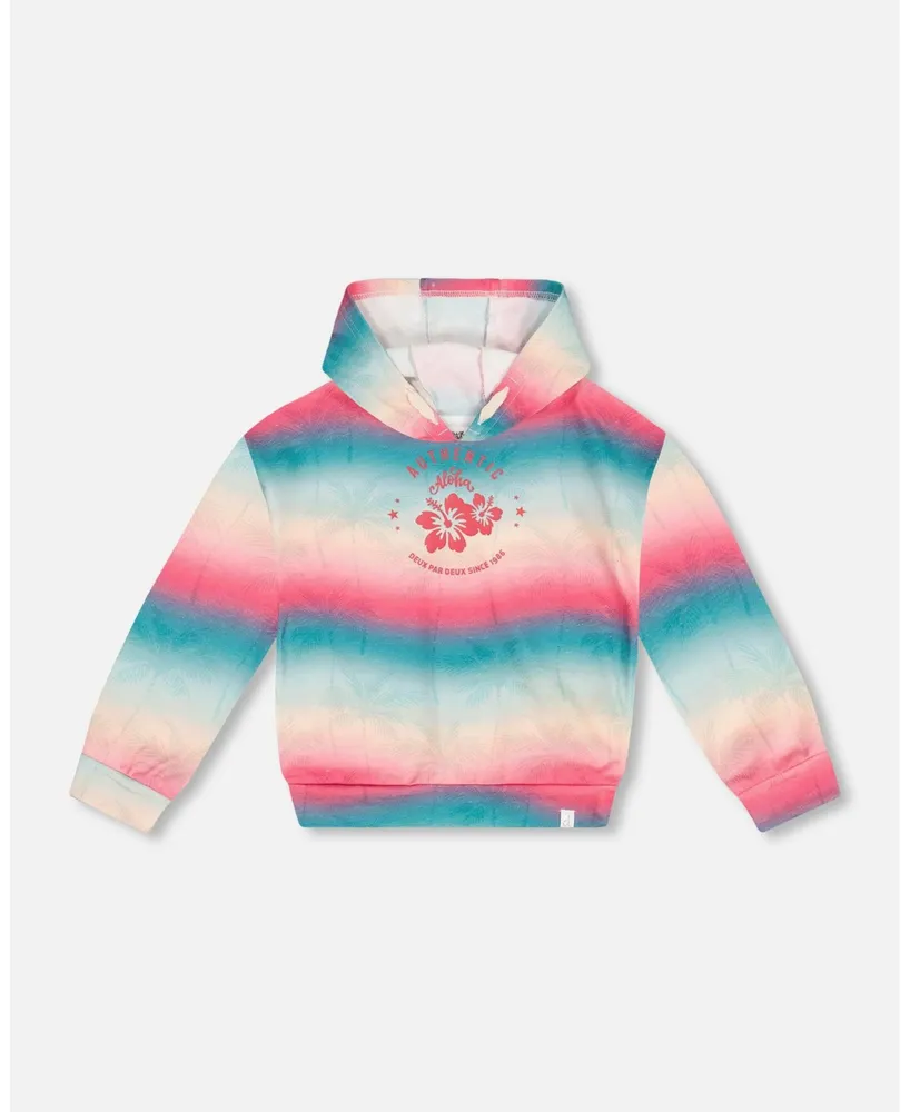 Deux par Deux Little Girls French Terry Hooded Sweatshirt Printed Tie Dye Waves - Toddler|Child