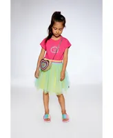 Girl Bi-Material Dress With Mesh Skirt Fuchsia Pink
