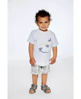 Baby Boy Top Light Gray Mix And Short Plaid Set - Infant